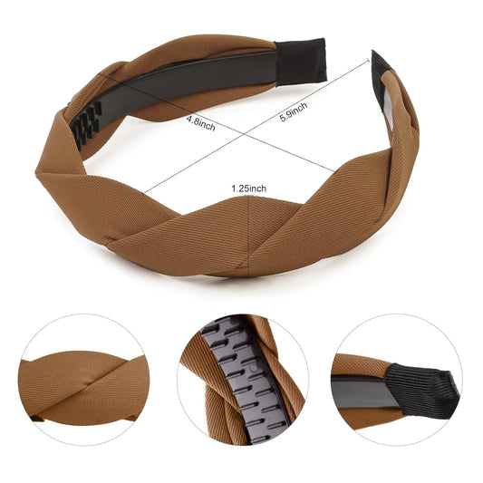 Women's Retro Wide Hairbands Set of 4 - Black White Brown Coffee - Adult Hair Accessories.