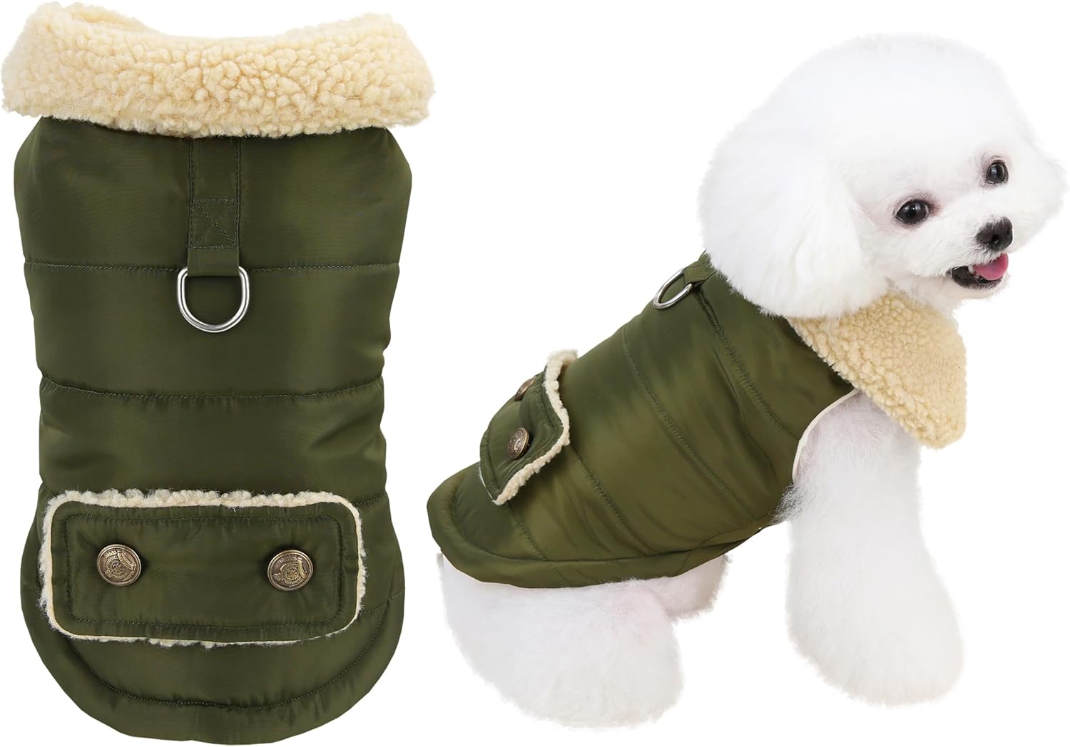 Winter Warm Dog Jacket Military Green Size S for Cold Weather Protection.