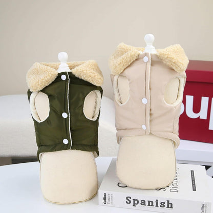 Winter Warm Dog Jacket Military Green Size S for Cold Weather Protection.