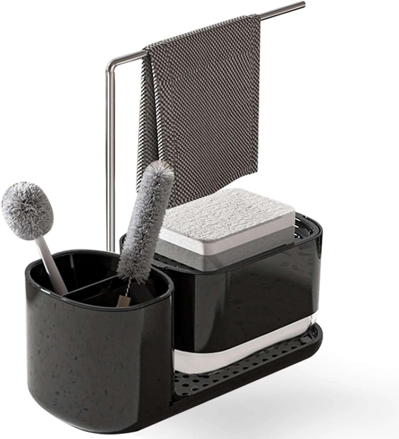 Kitchen Storage Rack with Sink Organizer and Dishcloth Holder - Black