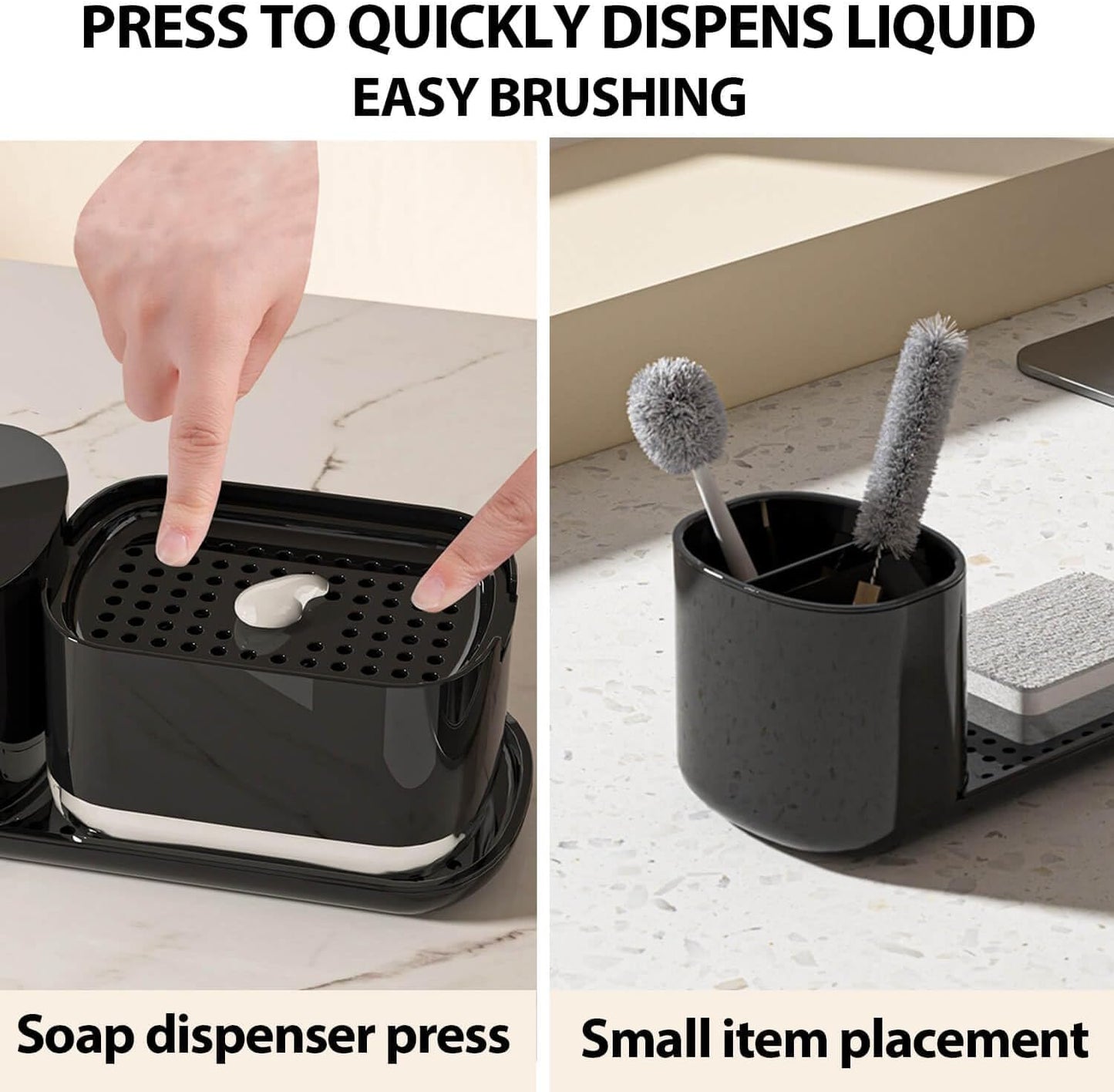 Kitchen Storage Rack with Sink Organizer and Dishcloth Holder - Black