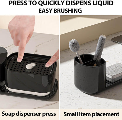 Kitchen Storage Rack with Sink Organizer and Dishcloth Holder - Black