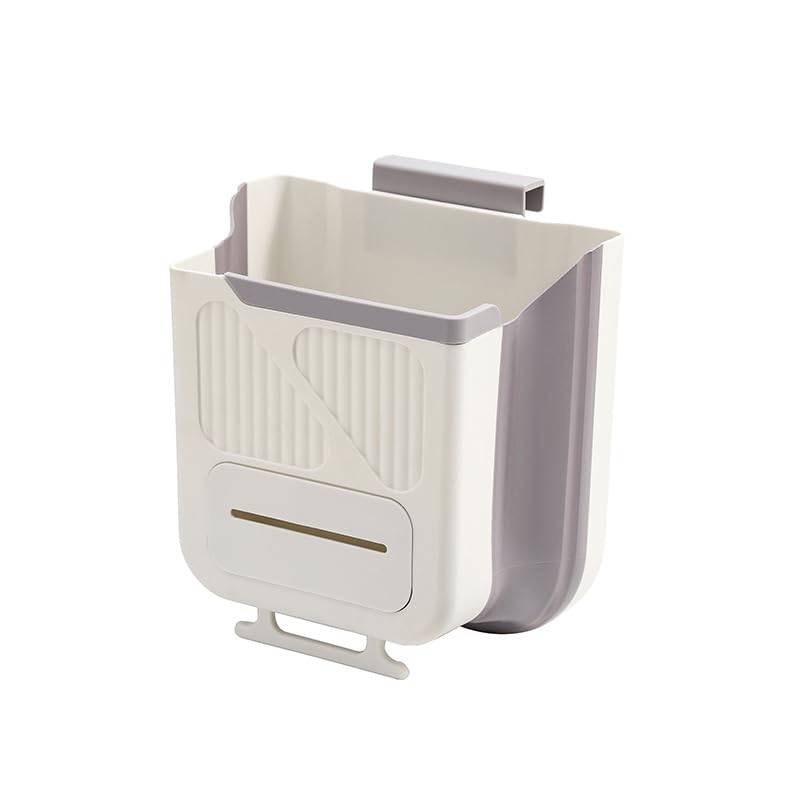 Wall-Mounted Foldable Kitchen Cabinet Door Bin 22x20x12cm 3-in-1 Space-Saving Grey.