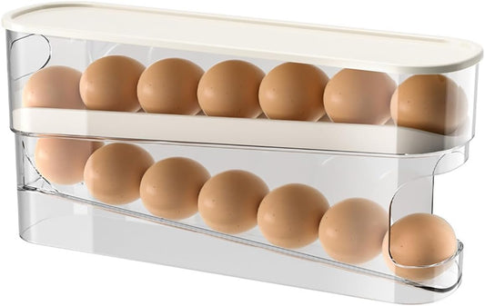 Automatic Rolling Egg Holder 14 Egg Dispenser Plastic Fridge Organizer Double Layer Egg Rack.