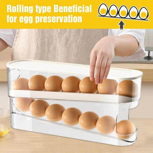 Automatic Rolling Egg Holder 14 Egg Dispenser Plastic Fridge Organizer Double Layer Egg Rack.