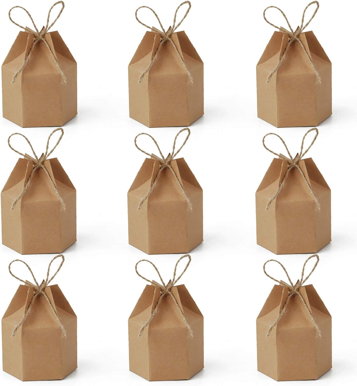 9 Pack Kraft Paper Gift Boxes with Jute String for Treats Party Wedding Favors