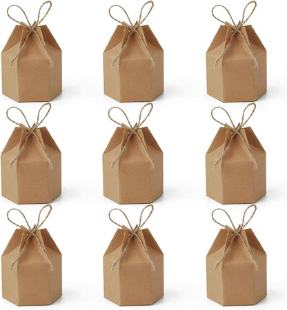 9 Pack Kraft Paper Gift Boxes with Jute String for Treats Party Wedding Favors