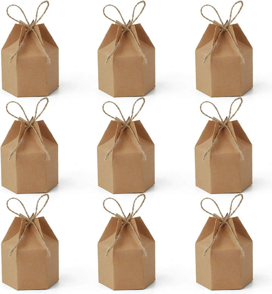 9 Pack Kraft Paper Gift Boxes with Jute String for Treats Party Wedding Favors