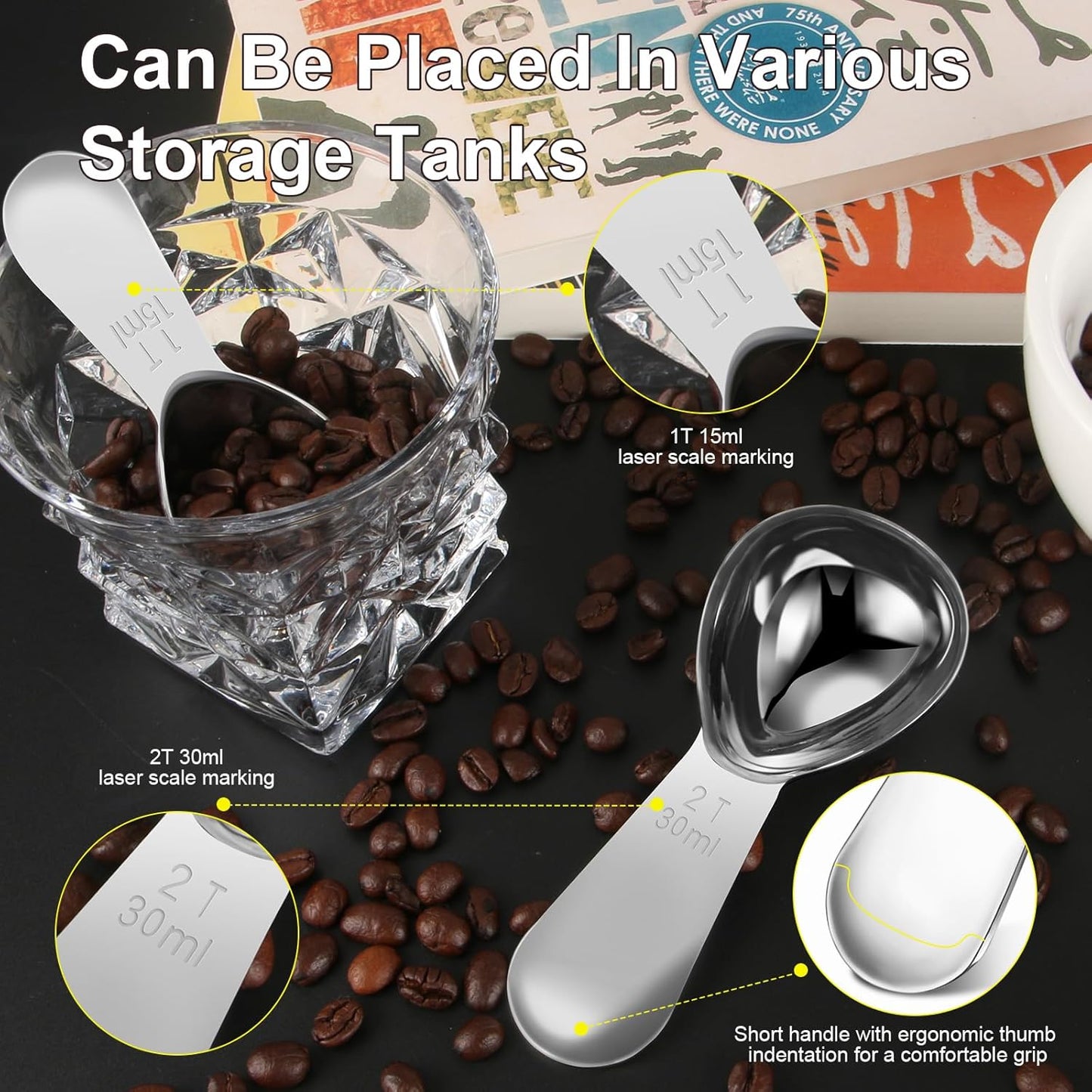 15ml & 30ml Stainless Steel Coffee Measuring Spoons Set - Heavy Duty Long Handle for Coffee Machines - Multifunctional Coffee Scoops Pack of 2