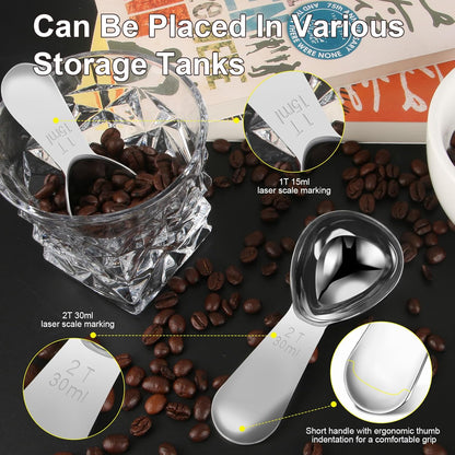 15ml & 30ml Stainless Steel Coffee Measuring Spoons Set - Heavy Duty Long Handle for Coffee Machines - Multifunctional Coffee Scoops Pack of 2