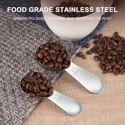 15ml & 30ml Stainless Steel Coffee Measuring Spoons Set - Heavy Duty Long Handle for Coffee Machines - Multifunctional Coffee Scoops Pack of 2