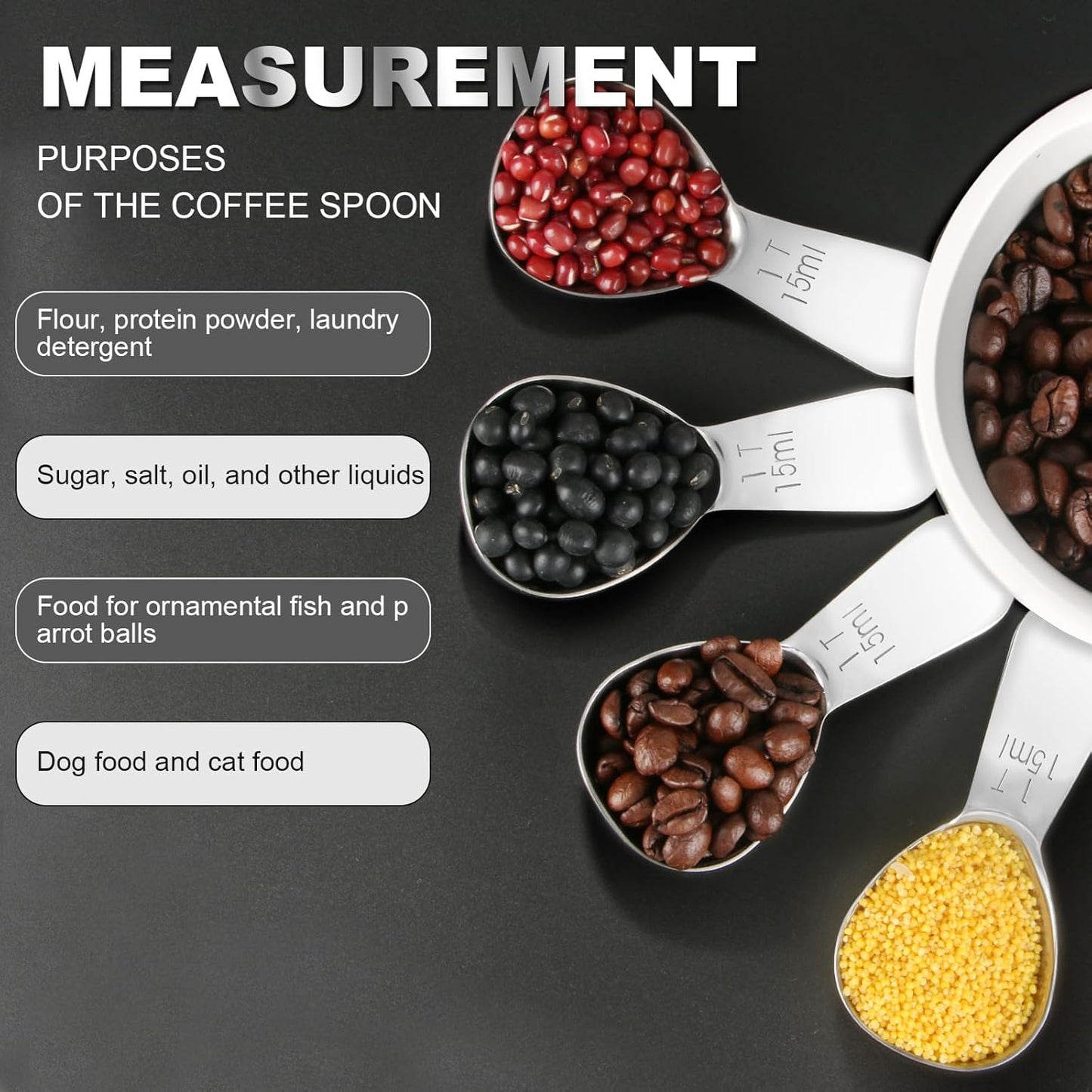 15ml & 30ml Stainless Steel Coffee Measuring Spoons Set - Heavy Duty Long Handle for Coffee Machines - Multifunctional Coffee Scoops Pack of 2