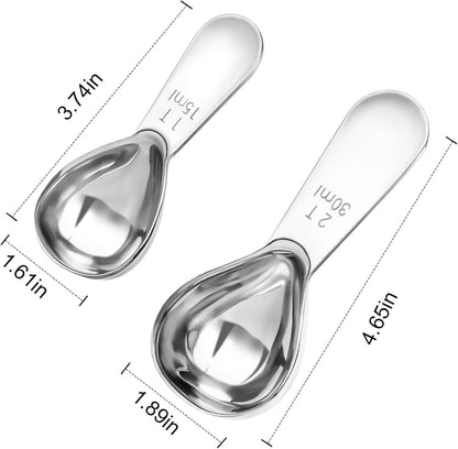 15ml & 30ml Stainless Steel Coffee Measuring Spoons Set - Heavy Duty Long Handle for Coffee Machines - Multifunctional Coffee Scoops Pack of 2