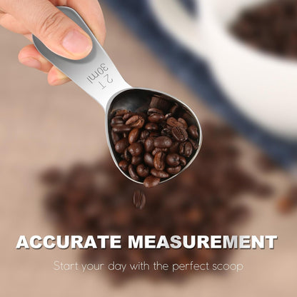 15ml & 30ml Stainless Steel Coffee Measuring Spoons Set - Heavy Duty Long Handle for Coffee Machines - Multifunctional Coffee Scoops Pack of 2