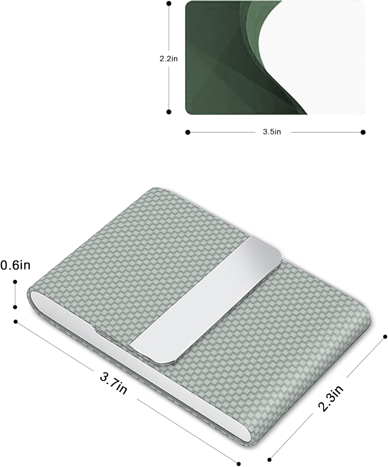 Men's Leather & Stainless Steel Magnetic Business Card Holder - Premium PU Leather & Metal Card Case - Forest Green.