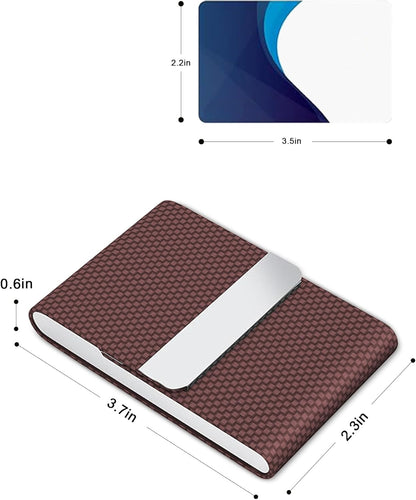 Men's Premium Leather & Stainless Steel Business Card Holder with Magnetic Closure - Brown