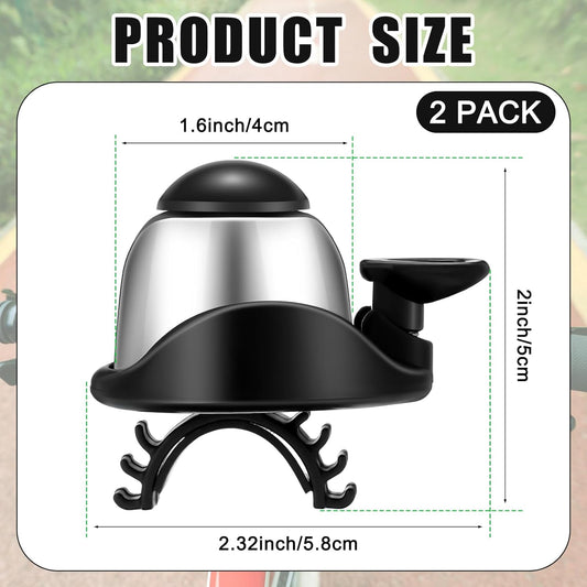 2 Pack Bicycle Bell - Compact & Loud - Mini Bike Bell for Road Bike Mountain Bike E-Bike - Silver.