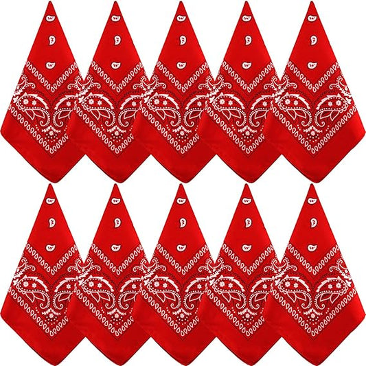 10 Pack Red Paisley Bandanas 55x55cm Polyester Headband Scarf Tie Accessories