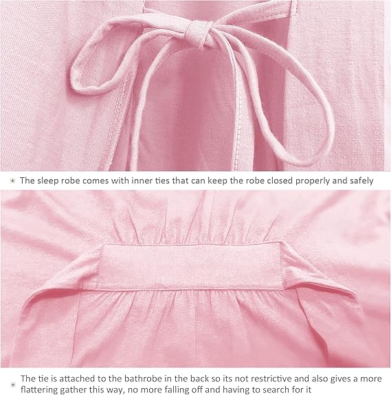 Women's Cotton Bathrobe - Short Sleeves with Pockets & Belt - Breathable Comfort - Lightweight - Pink - XXL