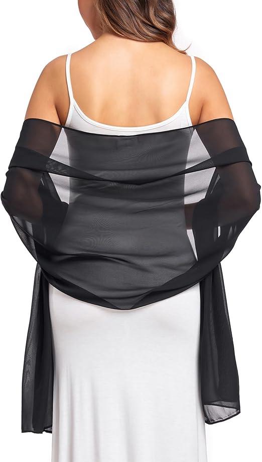 Women's Chiffon Scarf 175x70cm Black Beige Soft Lightweight Shoulder Wrap for Travel