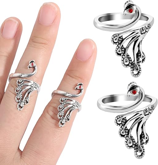 2 Pack Adjustable Yarn Guides for Crocheting & Knitting - Finger Ring Holders - Silver.