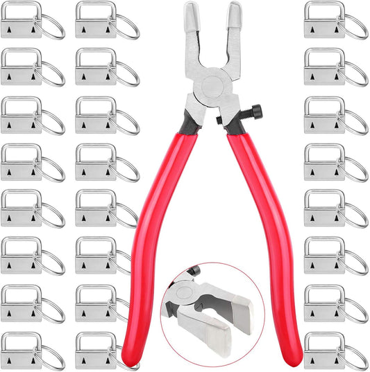 50 Pack 25mm Metal Keychain with Ring & Pliers - DIY Keychain Making Kit - Silver.