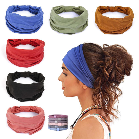 6 Pack Women's Sports Headbands Sweat Absorbent Elastic with Hair Ties for Yoga Fitness.