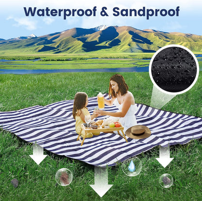 200x200cm Picnic Blanket Waterproof Sandproof Foldable for 6-8 People 3 Layers Ideal for Beach Park Camping