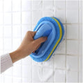Blue Cleaning Brush with Handle Powerful Scrubber for Tiles Grout Bathroom Ergonomic Grip 14x9x7cm.