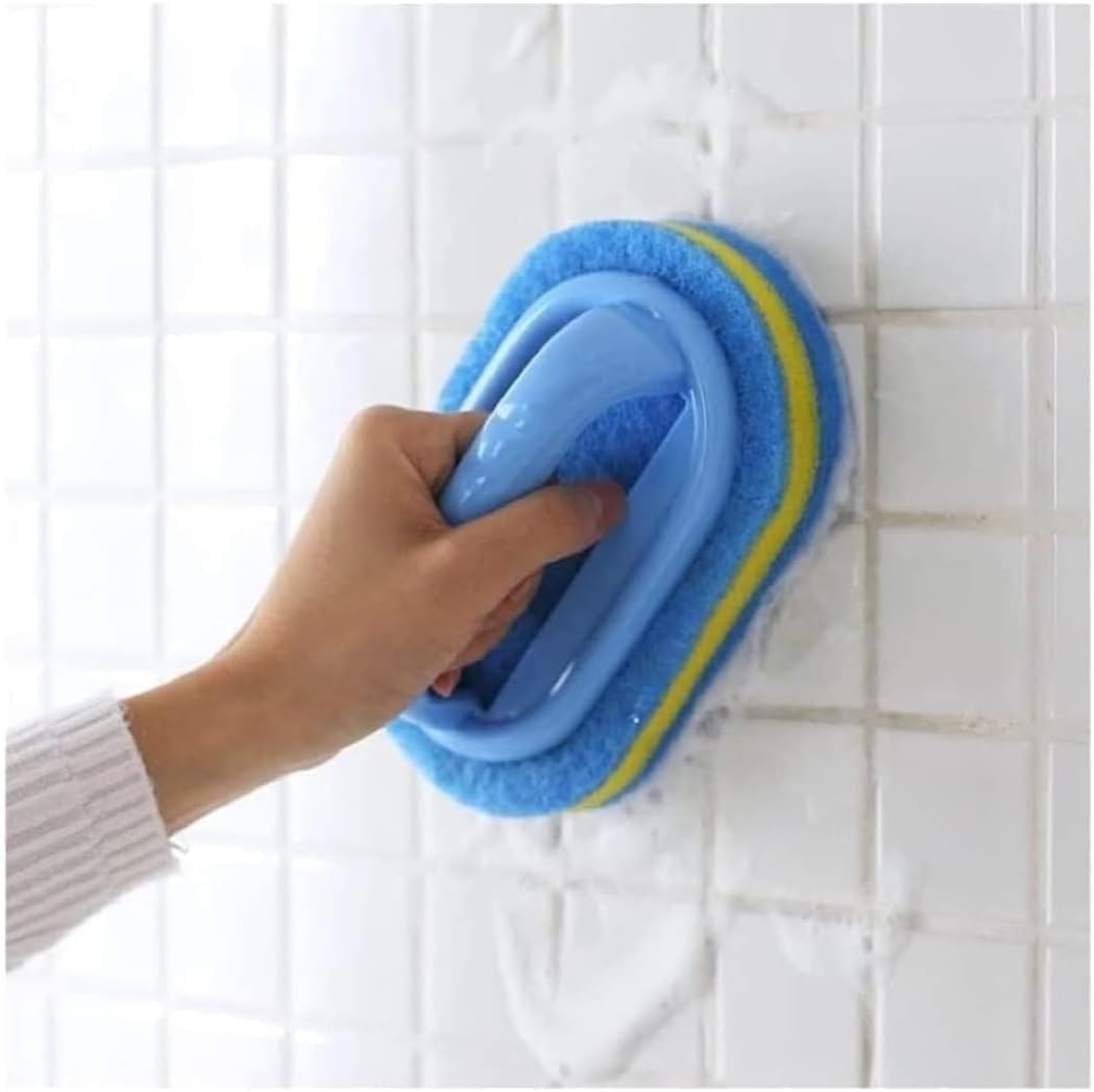Blue Cleaning Brush with Handle Powerful Scrubber for Tiles Grout Bathroom Ergonomic Grip 14x9x7cm.