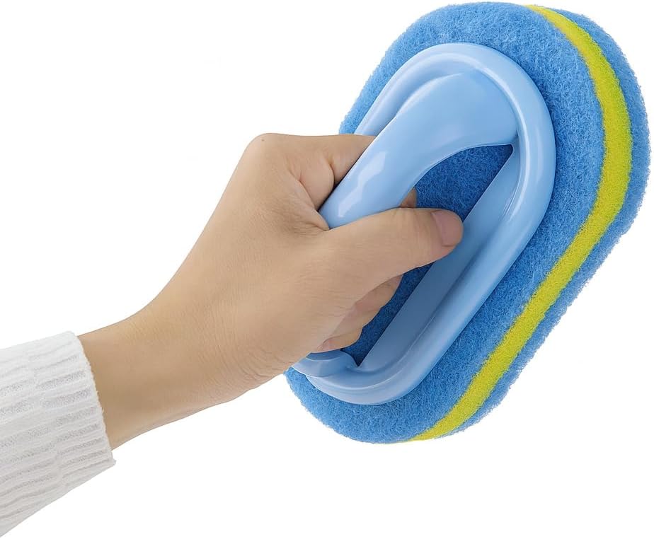 Blue Cleaning Brush with Handle Powerful Scrubber for Tiles Grout Bathroom Ergonomic Grip 14x9x7cm.