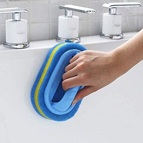 Blue Cleaning Brush with Handle Powerful Scrubber for Tiles Grout Bathroom Ergonomic Grip 14x9x7cm.