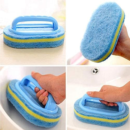 Blue Cleaning Brush with Handle Powerful Scrubber for Tiles Grout Bathroom Ergonomic Grip 14x9x7cm.