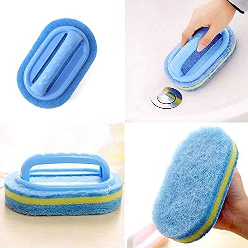 Blue Cleaning Brush with Handle Powerful Scrubber for Tiles Grout Bathroom Ergonomic Grip 14x9x7cm.