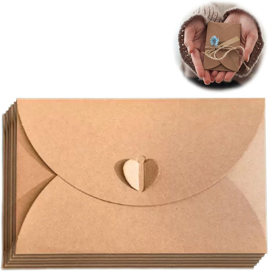 10 Pack Brown Kraft Paper Envelopes with Heart Closure 10.5x7 cm.