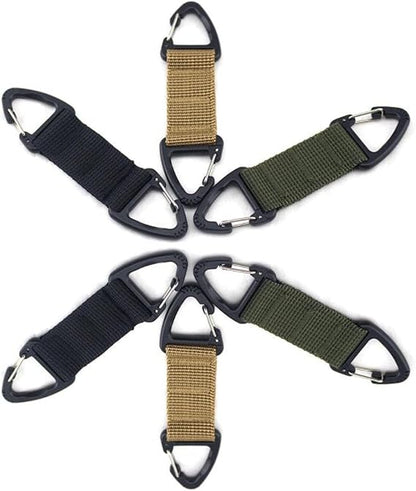 6-Piece Triangular Carabiner Hooks Set 3 Colors Multi-functional for Keys Outdoor Use and Organizing.