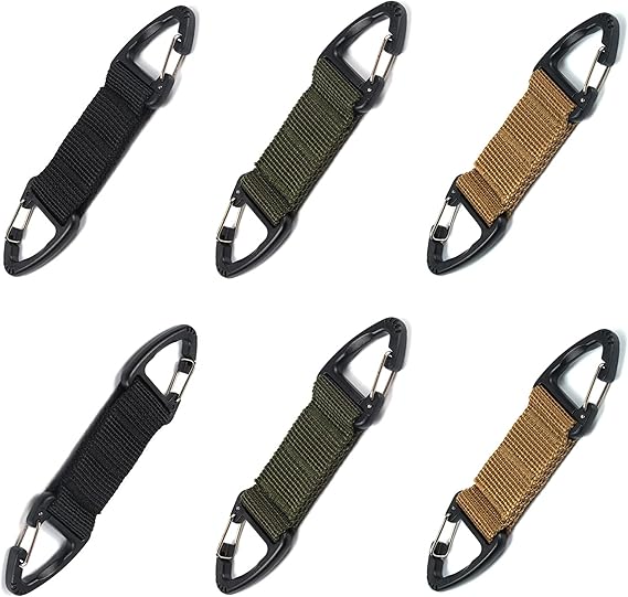 6-Piece Triangular Carabiner Hooks Set 3 Colors Multi-functional for Keys Outdoor Use and Organizing.
