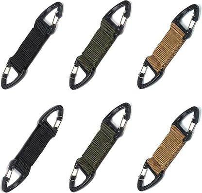 6-Piece Triangular Carabiner Hooks Set 3 Colors Multi-functional for Keys Outdoor Use and Organizing.