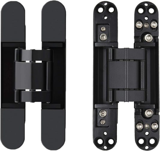 7 Inch Invisible Hinges - Black Pack of 2 (2 Count) - Modern Style - Metallic Finish - Zinc & Aluminum Alloy - 180 Degree Swing - 3D Adjustable Butt Hinge