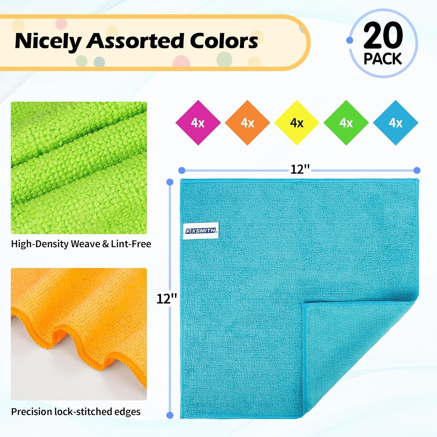 Microfiber Cleaning Cloth - Pack of 8, Size: 12 x 16 in& Microfiber Cleaning Cloth, 20 Pack Cleaning Rags, Cleaning Towels for Housekeeping.