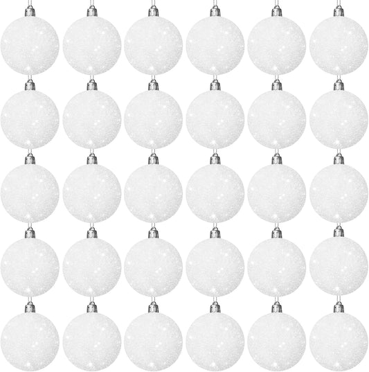 30 Pcs 2.36 Inch White Snowball Ornament,Christmas White Sparkly Ball Ornament,Christmas Tree Ball Decorations for Winter Theme Valentines Party,Holiday,Wreath
