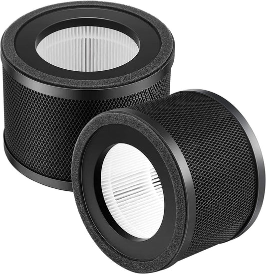 2 Pack HEPA Replacement Filter, Compatible with TaoTrics TT-AP001 and VAVA VA-EE014, 3-in-1 HEPA and Activated Carb Filter
