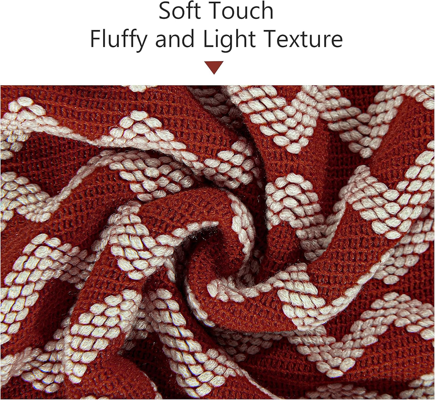 Acrylic Knitted Throw Blanket, Lightweight and Soft Cozy Decorative Woven Blanket with Tassels for Travel, Couch, Bed, Sofa, 51x67 Inches, Red and White Striped