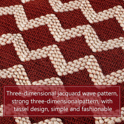 Acrylic Knitted Throw Blanket, Lightweight and Soft Cozy Decorative Woven Blanket with Tassels for Travel, Couch, Bed, Sofa, 51x67 Inches, Red and White Striped