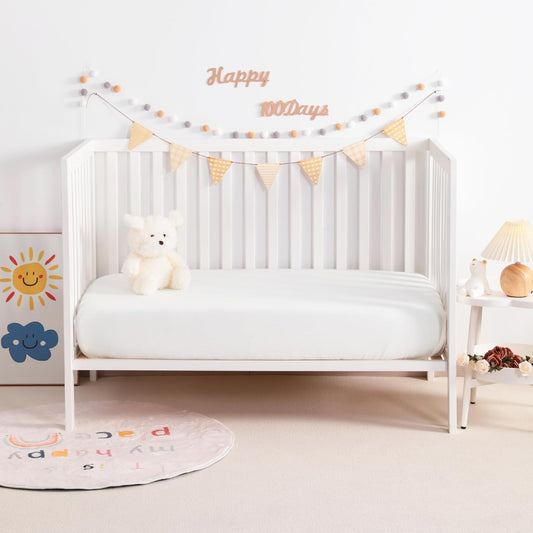 2 Pack Muslin Cott Mini Crib Sheets, Soft and Breathable Double Layer 24x38 Baby Crib Sheets for Mini Crib and Toddler Mattresses, Boys, Girls, Unisex, White, 24x38 Inches
