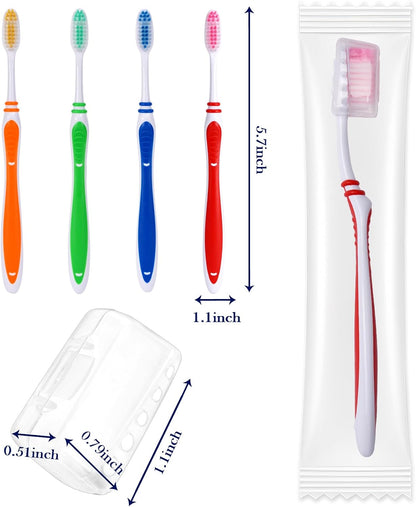 100 Pack Bulk Toothbrush Package with Covers Premium Quality Individually Wrapped Tooth Brushes, Soft Bristle Toothbrushes for Adults & kids, Hygienic Cap Donations, Travel, Hotels, Homeless