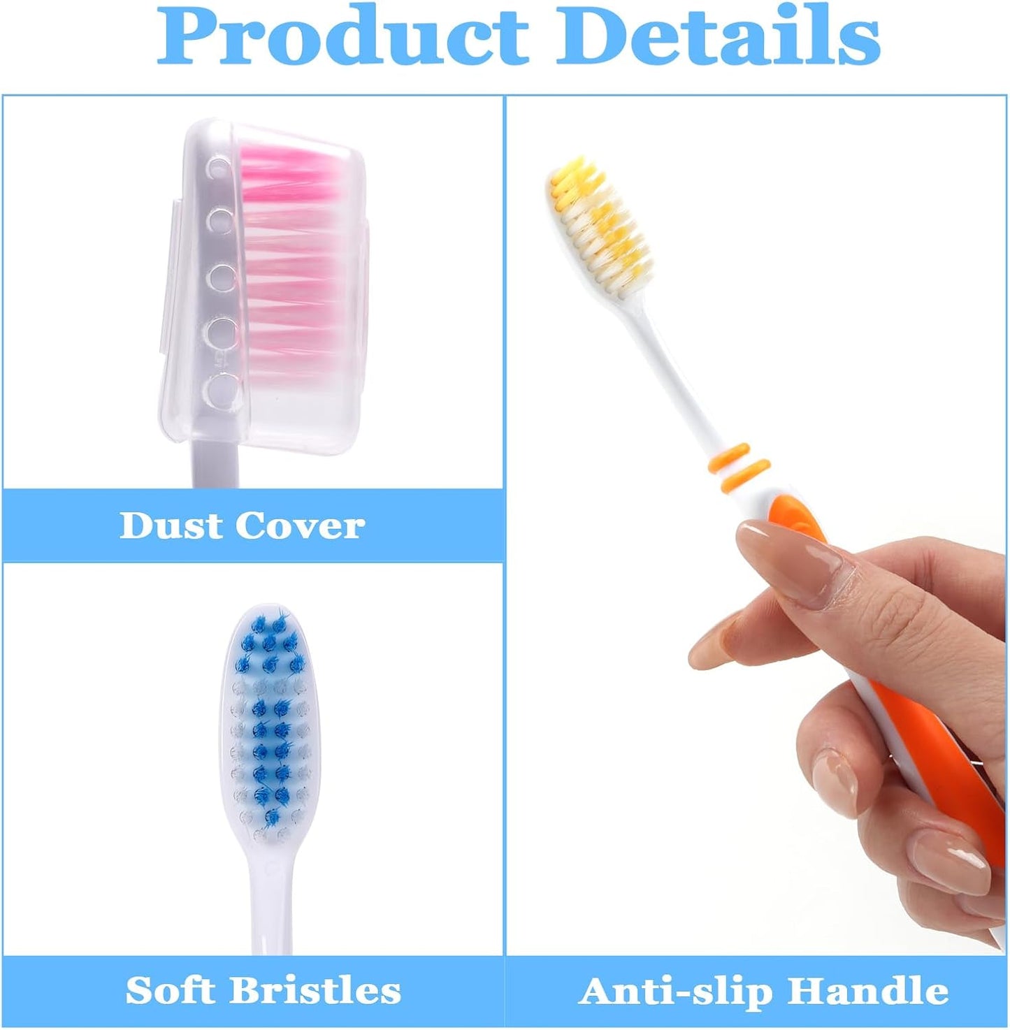 100 Pack Bulk Toothbrush Package with Covers Premium Quality Individually Wrapped Tooth Brushes, Soft Bristle Toothbrushes for Adults & kids, Hygienic Cap Donations, Travel, Hotels, Homeless