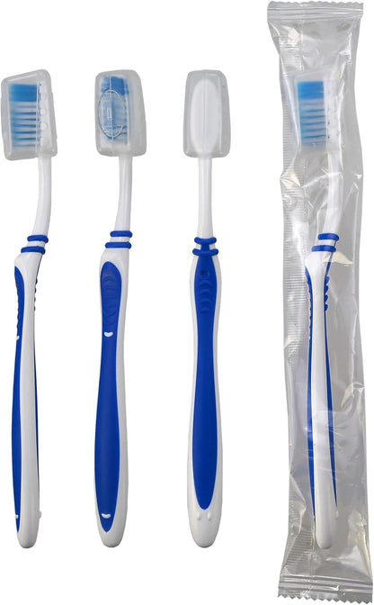 100 Pack Bulk Toothbrush Package with Covers Premium Quality Individually Wrapped Tooth Brushes, Soft Bristle Toothbrushes for Adults & kids, Hygienic Cap Donations, Travel, Hotels, Homeless