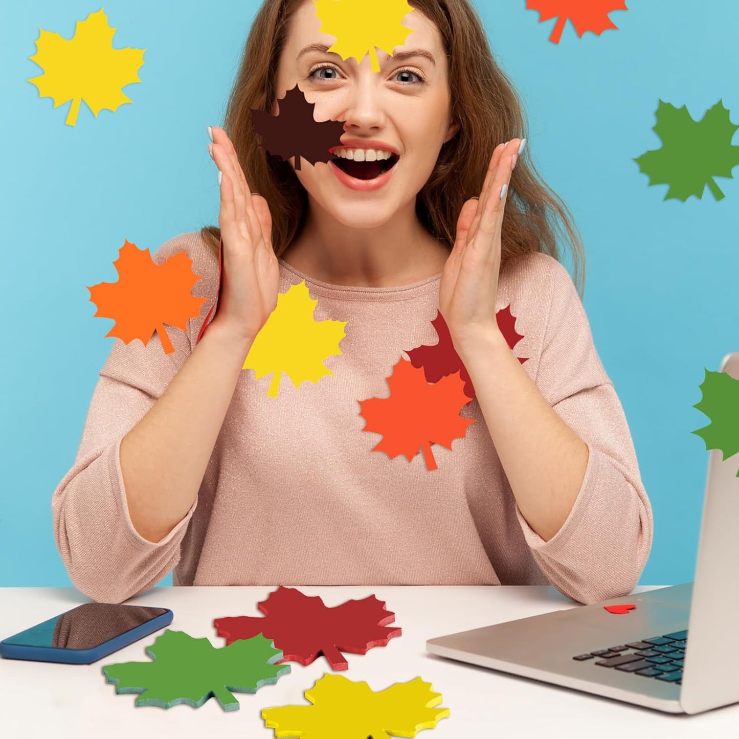 Glenmal 540 Sheets Thanksgiving Fall Leaf Sticky Notes Autumn Sticky Notepads Maple Leaves Shape Self Stick Cute Colorful Maple Leaf Note Memo Pad for Write Office Home, 3.15 Inch 18 Pads 6 Colors