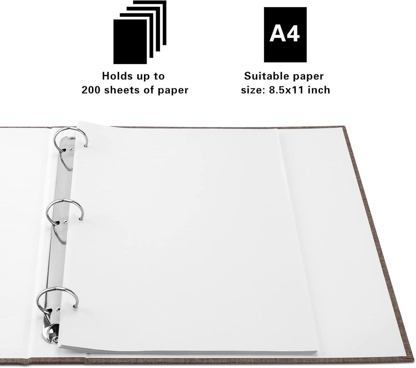 3 Ring Binder, A4 Fabric Cover Round Ring Durable Binder for 3-Hole Letter Size Paper, Decorative Organizer Holds 200 Sheets Letter Size 8.5'' x 11'' Paper, for Office Home